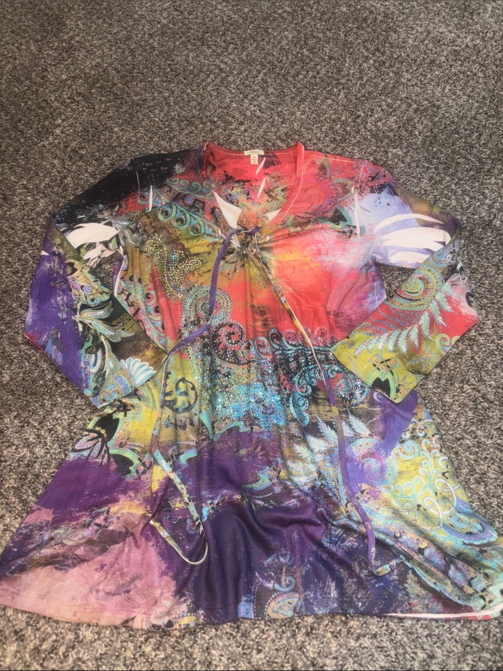 Reba Pink Red Multicolor bobo V-Neck Top